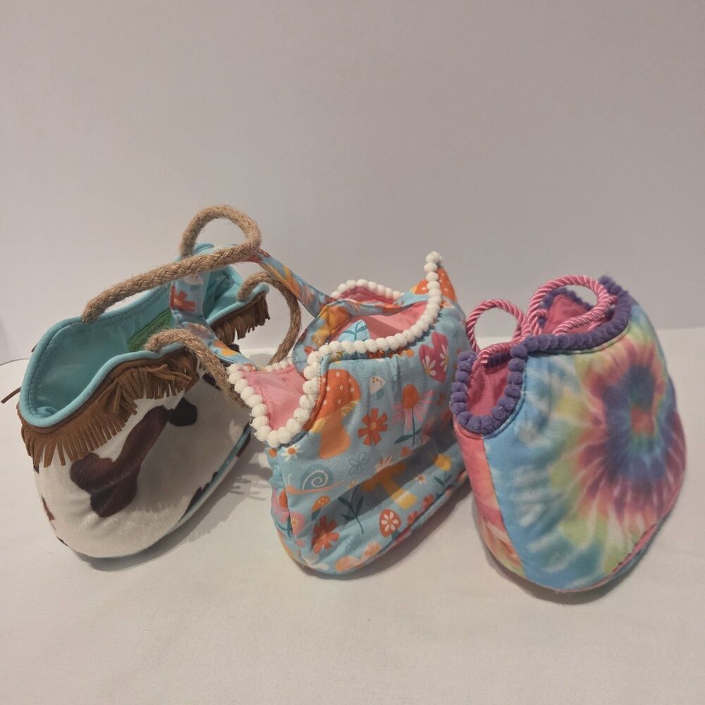 Lot Of 3 Sassy Pet Saks By Douglas Girls Floral Teal Pink Orange Cow Print